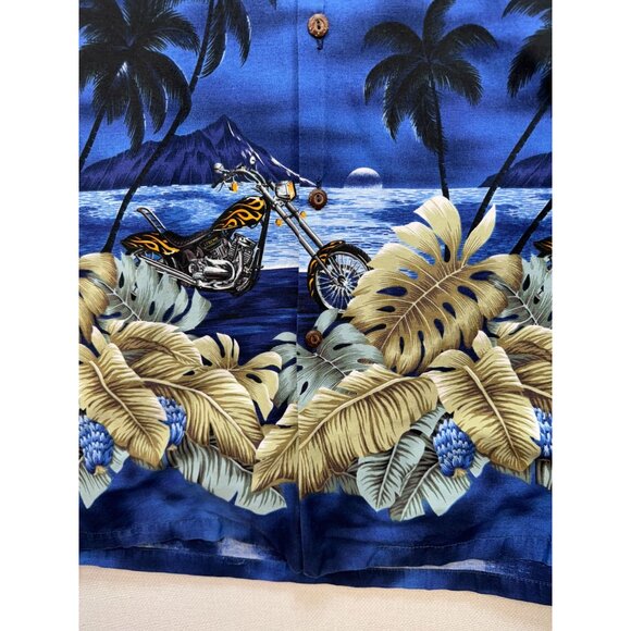 Vintage Pacific Legend Mens Hawaiian Shirt Size  XL Blue Palm Trees Short Sleeve - Picture 4 of 12